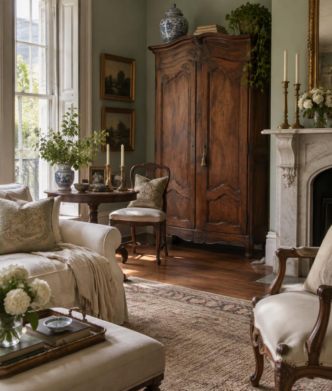 A warmly furnished New Orleans parlor with European antiques